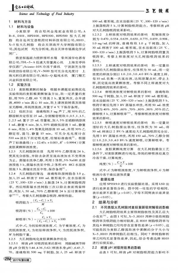 大孔树脂分离纯化麦胚黄酮研究