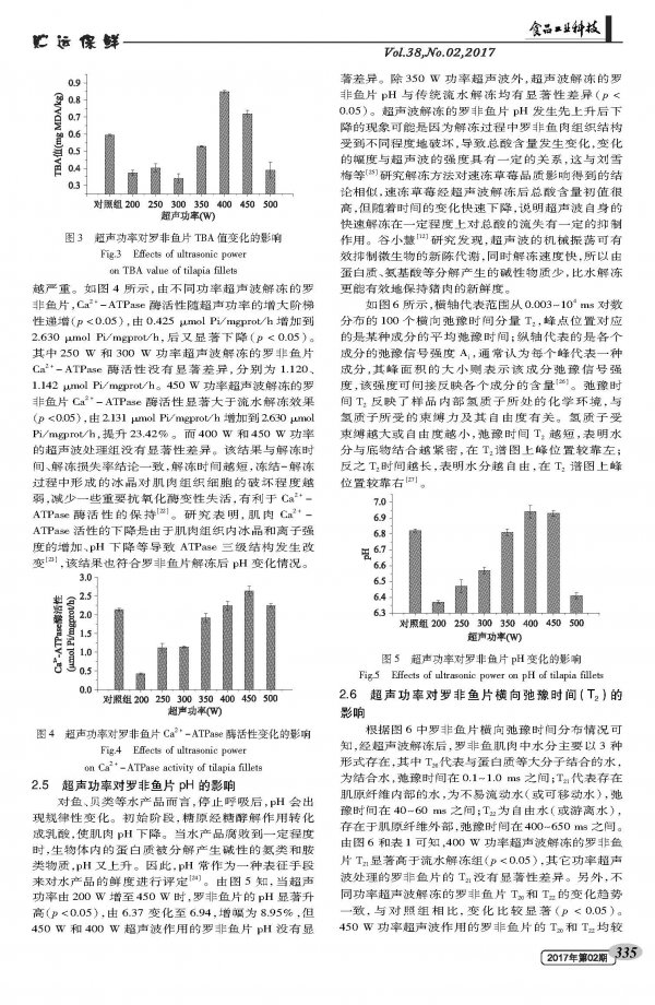 超声波解冻对壳聚糖涂膜罗非鱼片的水分分布及品质相关性研究